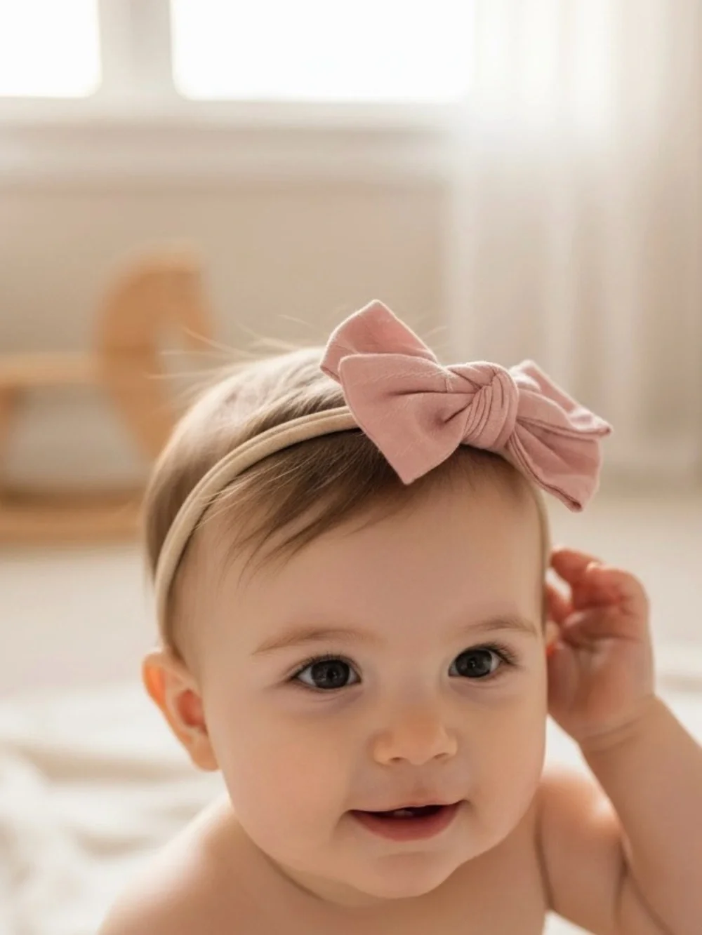 Handmade Baby Hair Bows Set of 3 | Stretchy Nylon Headbands | Soft Linen Texture